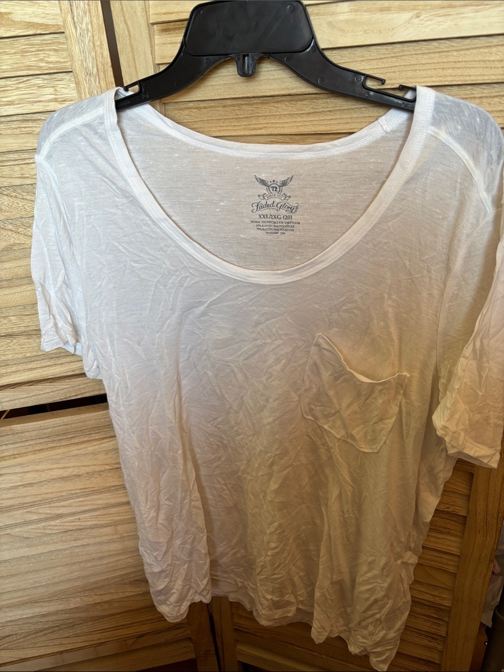 Faded Glory White Scoop Neck Pocket Tee XXL